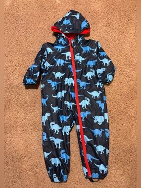 Hatley Red Lined Rain Jacket with Blue Dino Print, size 2-3 years